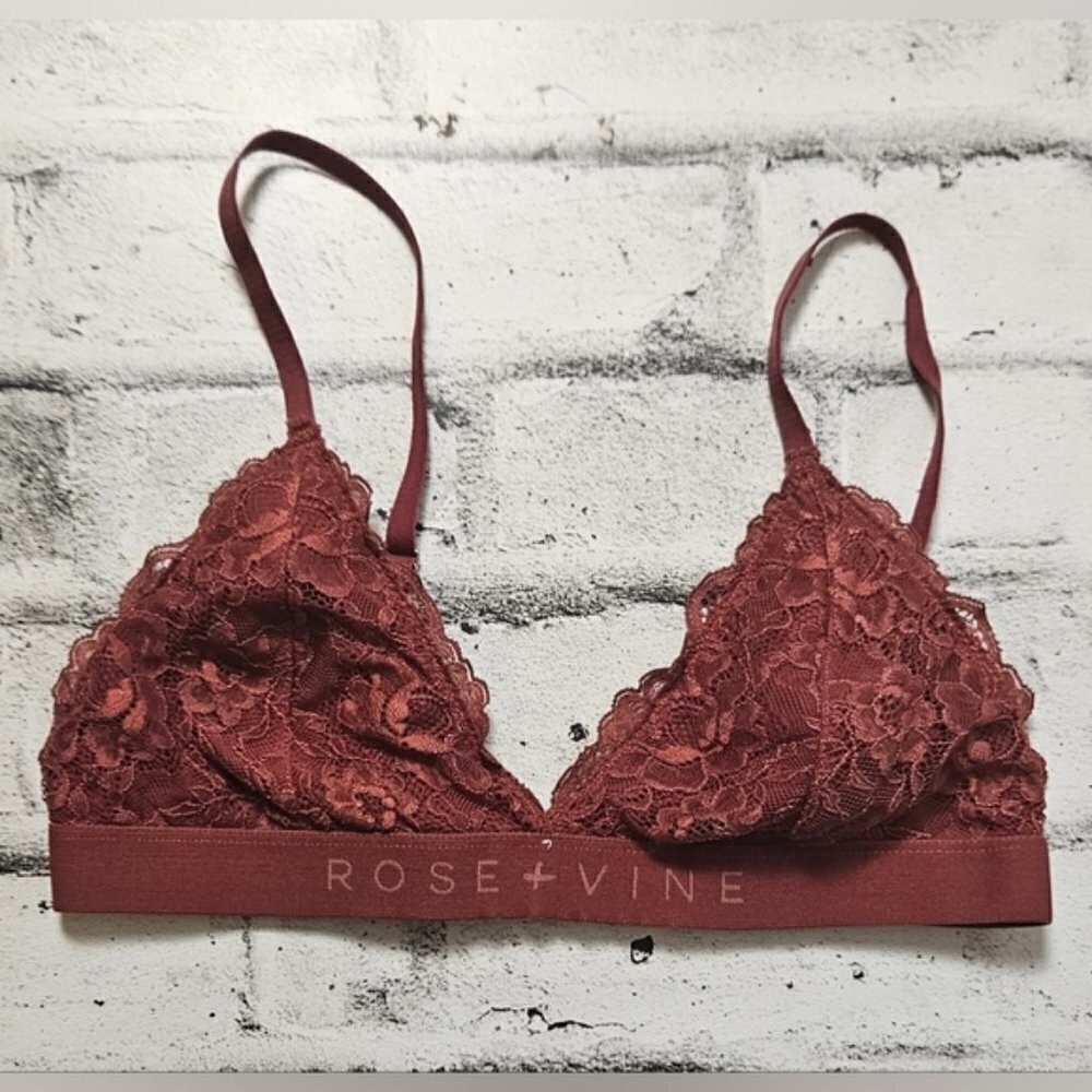Rose + Vine Lace Bralette Large Copper Rust Floral Wireless Lingerie